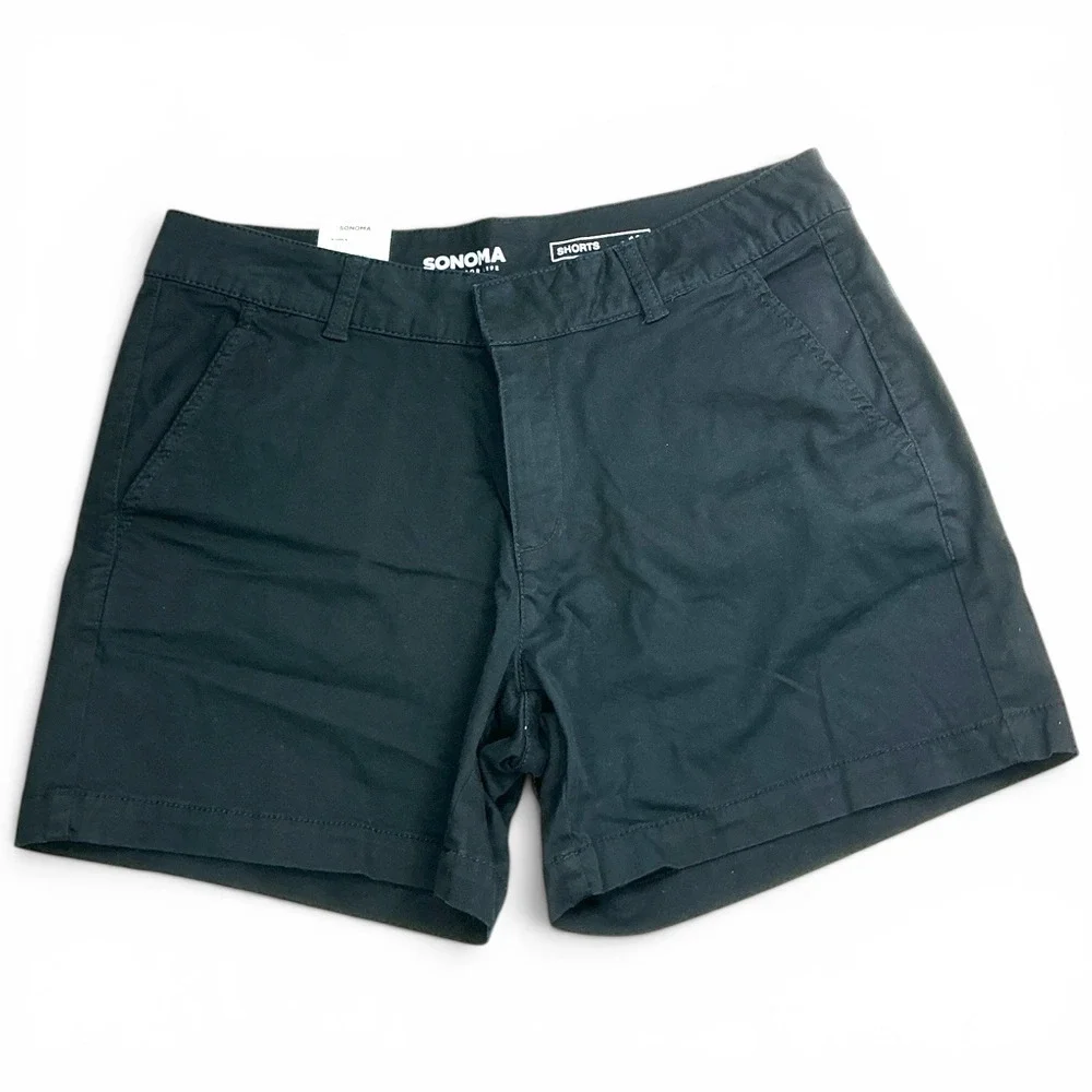 Sonoma Black Casual Chino Shorts Women Size 10 Mid Rise Cotton Stretch